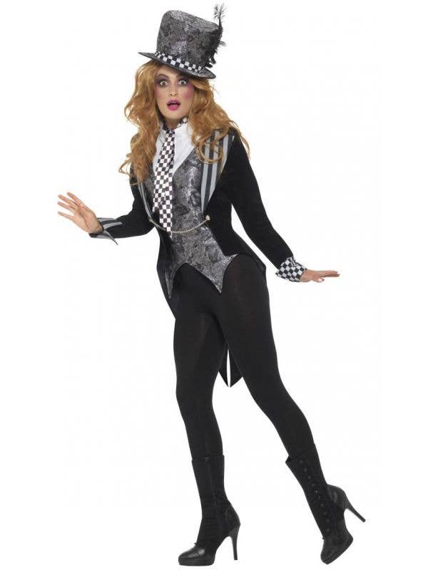 Dark Miss Hatter Costume Adult Black Deluxe Jacket Waistcoat Hat Bowtie Dark Miss Hatter Costume Adult Black Deluxe Jacket Waistcoat Hat Bowtie