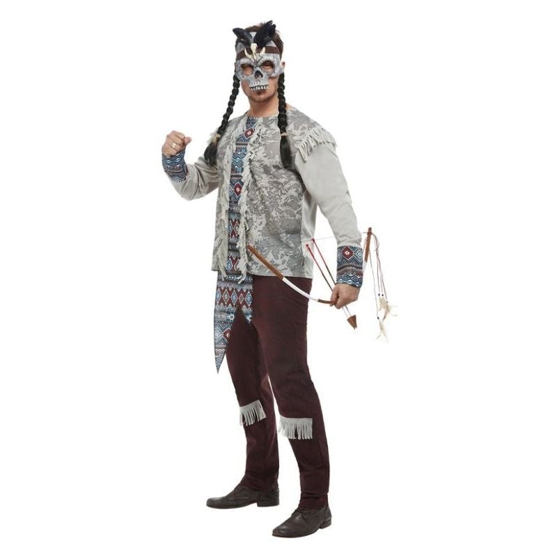Dark Spirit Mens Warrior Costume Grey Top Brown Trousers and Mask 1