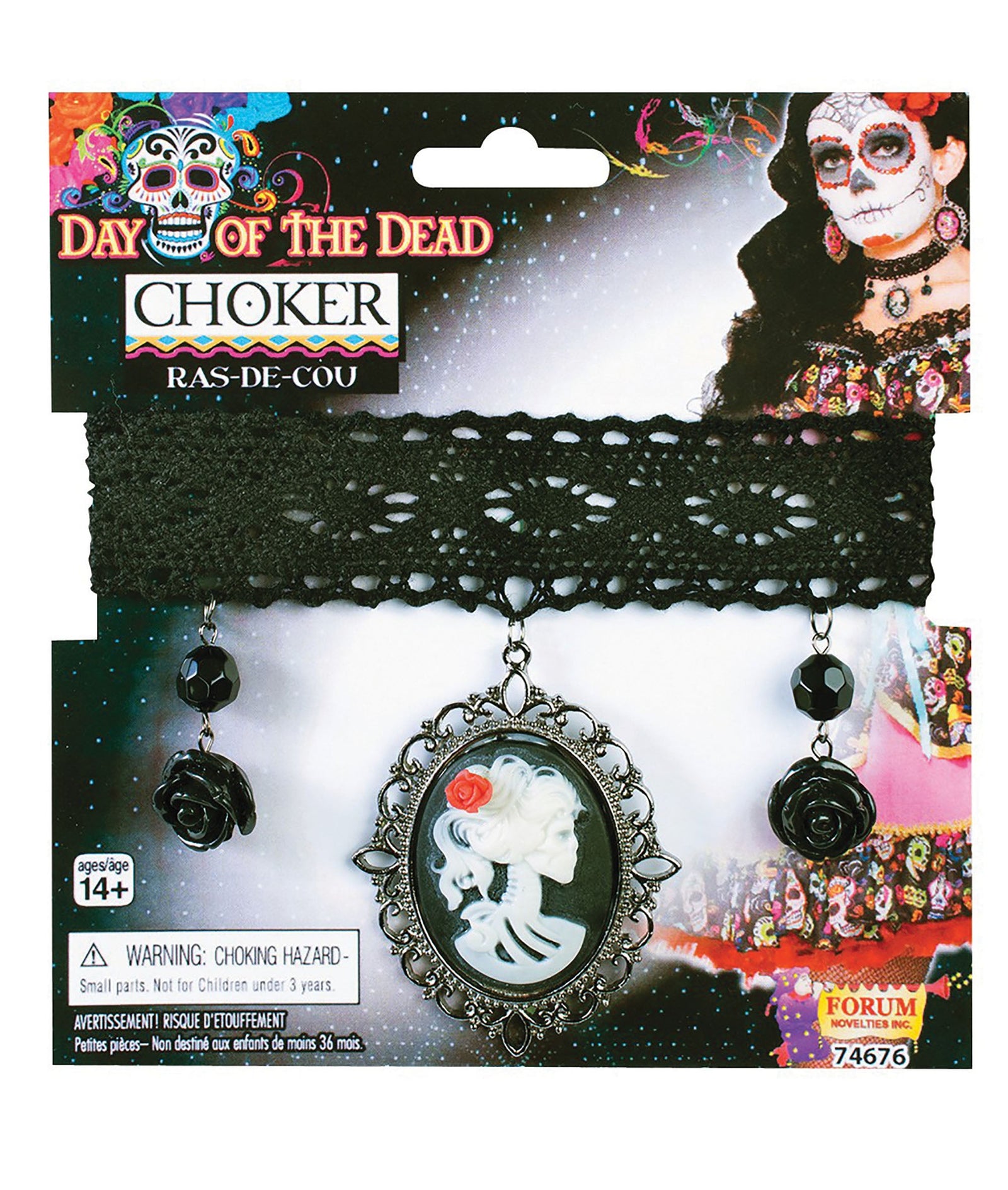 Day Of The Dead Choker Black Costume Accessories Female 1