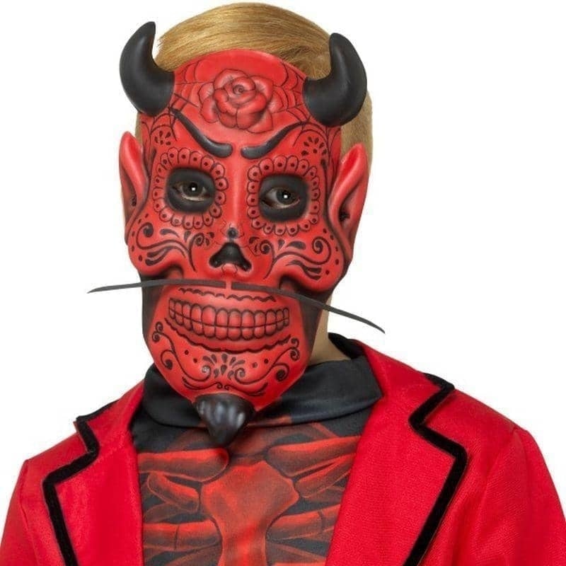 Day Of The Dead Devil Mask Childs Kids Red 1