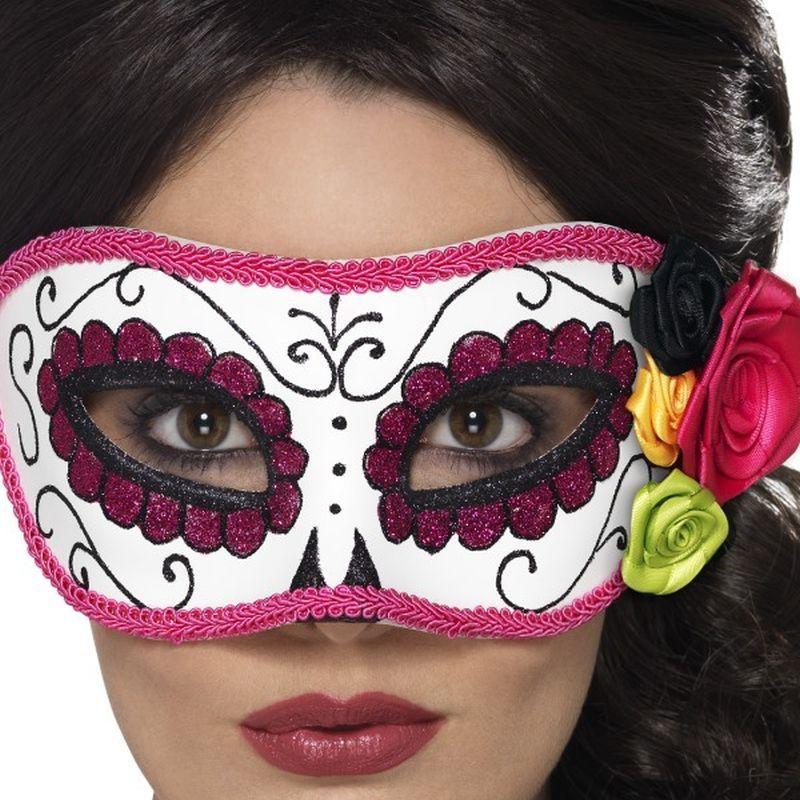 Day Of The Dead Eyemask Adult White Pink 1