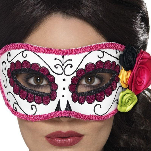 Day Of The Dead Eyemask Adult White Pink 1