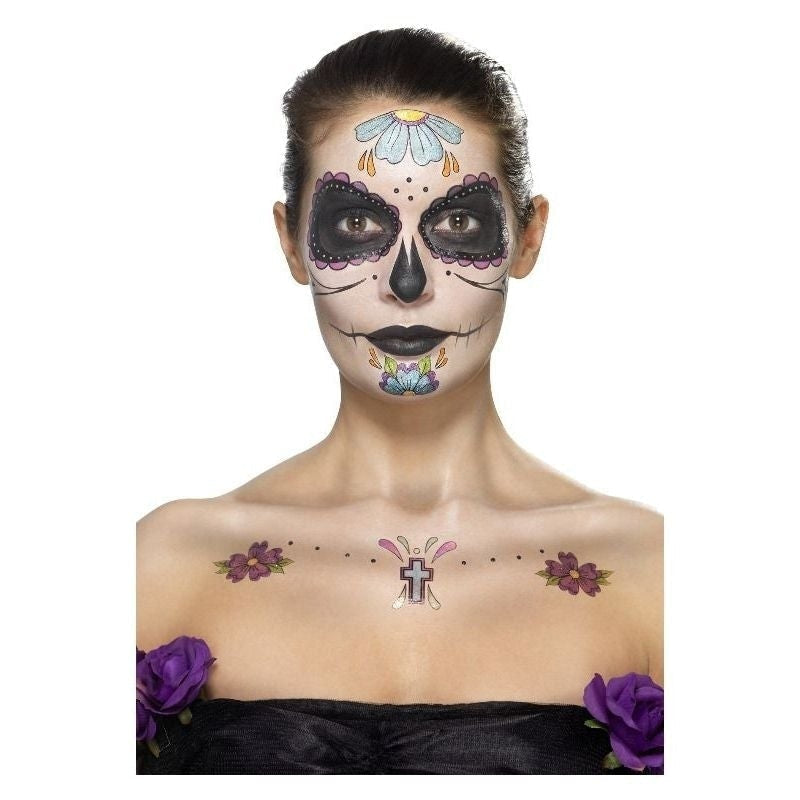 Day Of The Dead Face Tattoo Transfers Kit Aqua Adult Multi 2
