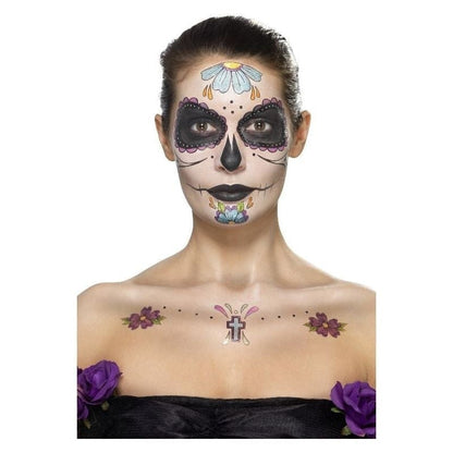 Day Of The Dead Face Tattoo Transfers Kit Aqua Adult Multi 2