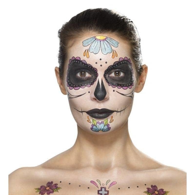 Day Of The Dead Face Tattoo Transfers Kit Aqua Adult Multi 1