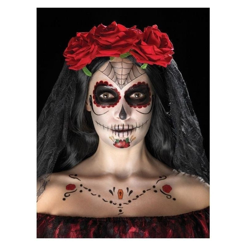 Size Chart Day Of The Dead Face Tattoo Transfers Kit Aqua Adult Red Black