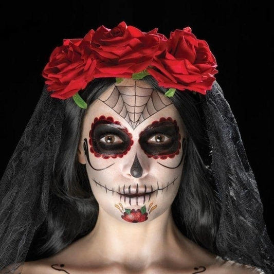 Day Of The Dead Face Tattoo Transfers Kit Aqua Adult Red Black 1