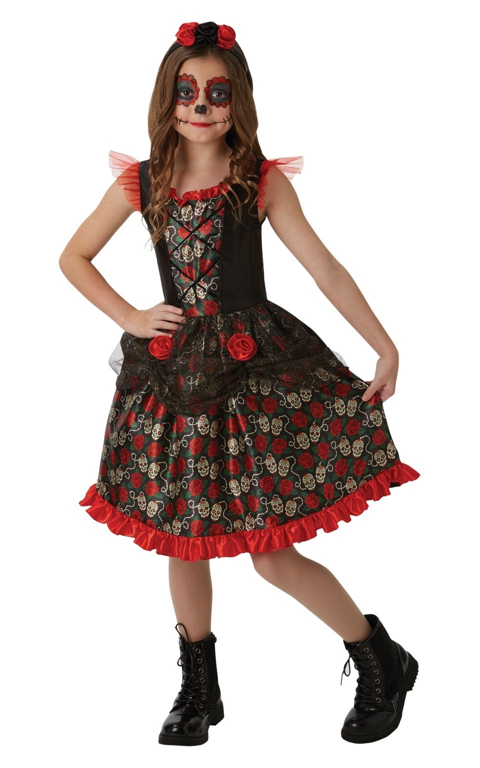 Day Of The Dead Girls Costume Red Rose Dress 4