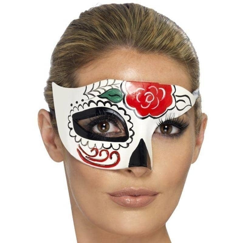 Day Of The Dead Half Eye Mask Adult White_1