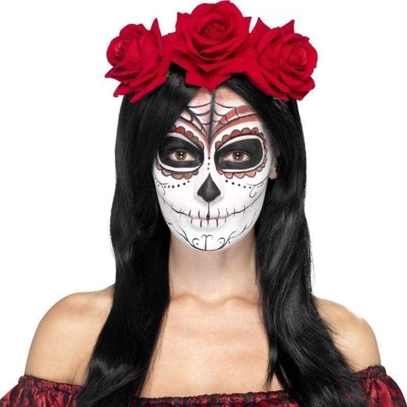 Day Of The Dead Red Headband Red Roses Adult Halloween Costume Accessory 1