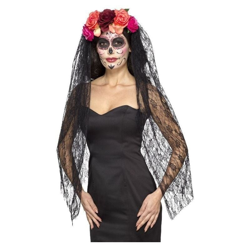 Day Of The Dead Headband Deluxe Adult Red Black 2
