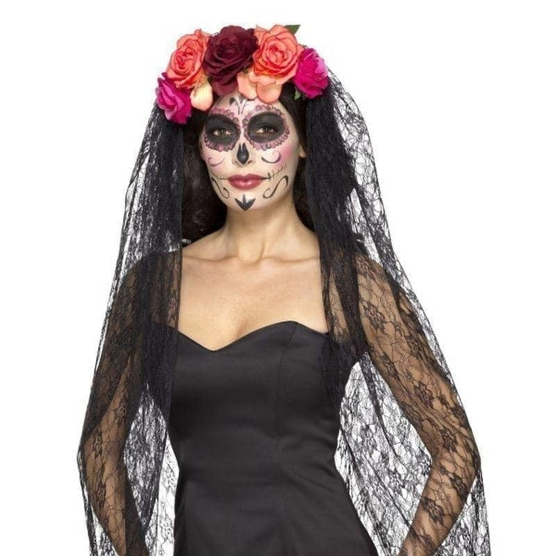 Day Of The Dead Headband Deluxe Adult Red Black_1