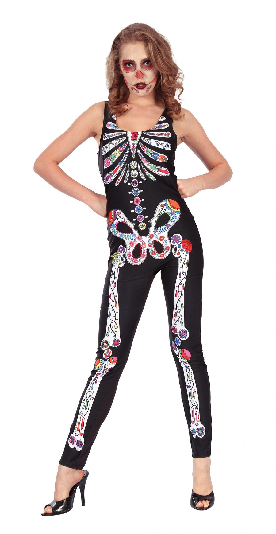 Day Of The Dead Jumpsuit Adult Costume Female Uk Size 10 14_1