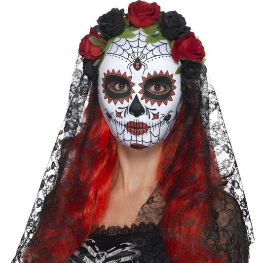 Day Of The Dead Senorita Mask Full Face Adult Red Black 1