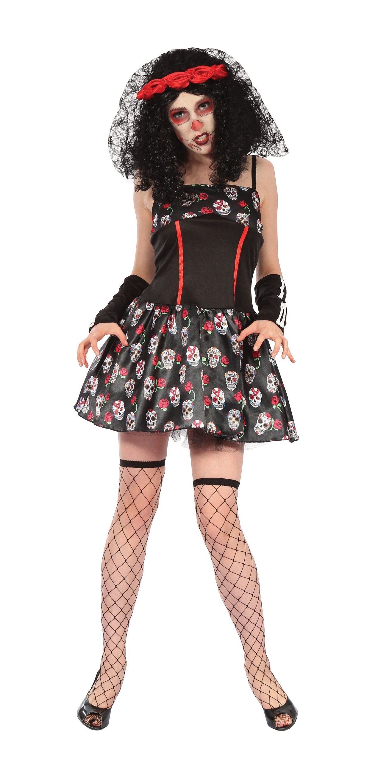 Day Of The Dead Skull Dress Adult Costume Female Uk Size 10 14 1
