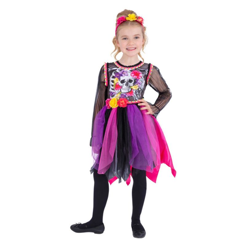 Day of the Dead Pom-Pom Costume Girls Dress and Headband 1