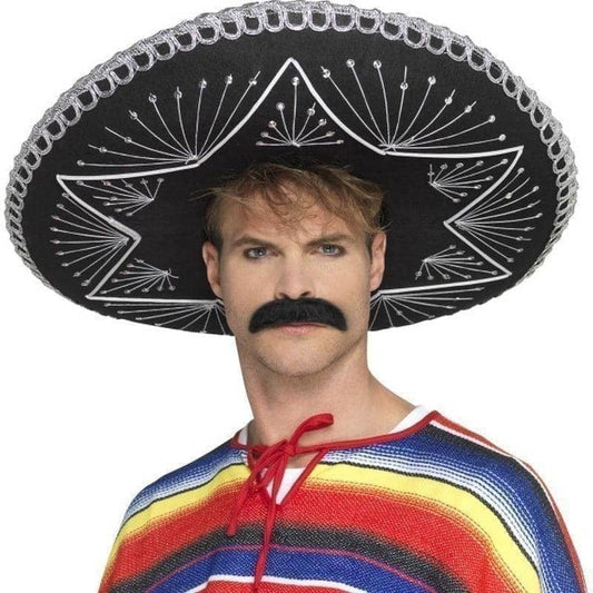 Deluxe Authentic Sombrero Adult Black with Silver Braiding 1