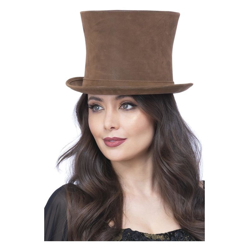 Deluxe Authentic Victorian Top Hat Adult Brown Suede Look_1