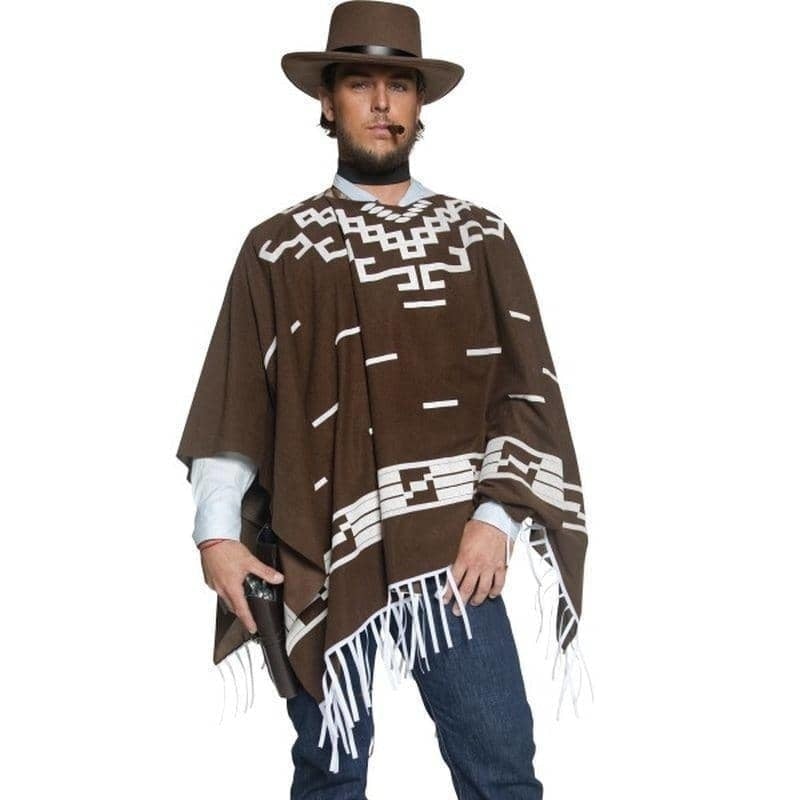 Deluxe Authentic Western Wandering Gunman Costume Adult Brown Poncho 2