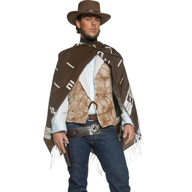 Deluxe Authentic Western Wandering Gunman Costume Adult Brown Poncho_1