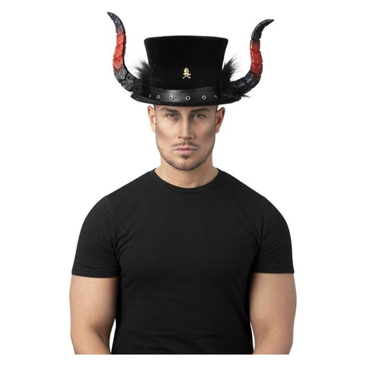 Deluxe Devil Top Hat Adult Black Red Horns 1