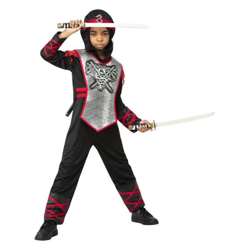 Deluxe Dragon Ninja Costume Child Black Red Silver 1
