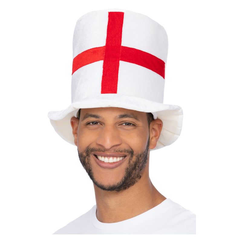 Size Chart Deluxe England Flag Top Hat Adult White Red Costume Accessory