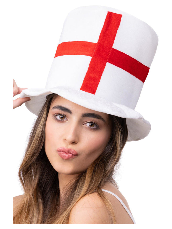 Deluxe England Flag Top Hat Adult White Red Costume Accessory_1