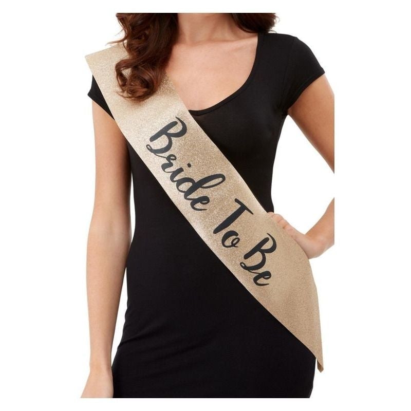 Deluxe Gold Glitter Bride To Be Sash Bachelorette Accessory 1