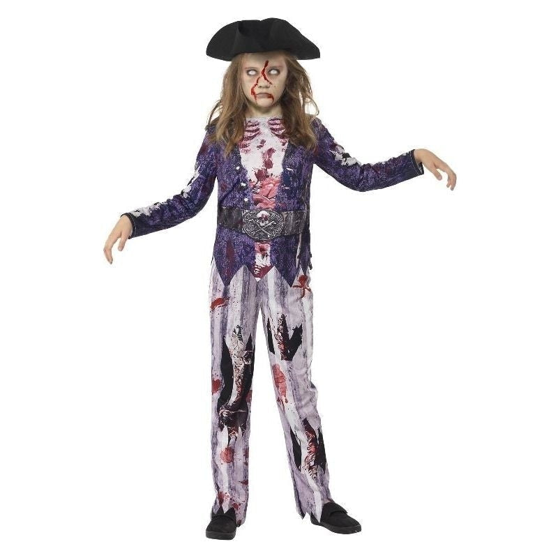 Deluxe Jolly Rotten Pirate Girl Costume Kids Sublimation Print Blue Top Trousers and Hat 1