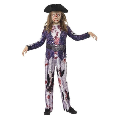 Deluxe Jolly Rotten Pirate Girl Costume Kids Sublimation Print Blue Top Trousers and Hat 1