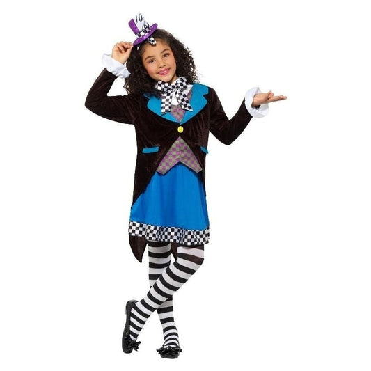 Deluxe Little Miss Hatter Costume Dress Attached Waistcoat Cravat Top Hat 2