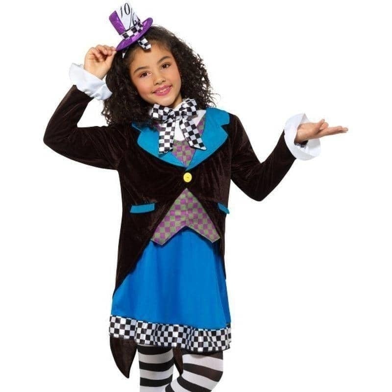 Deluxe Little Miss Hatter Costume Dress Attached Waistcoat Cravat Top Hat 1