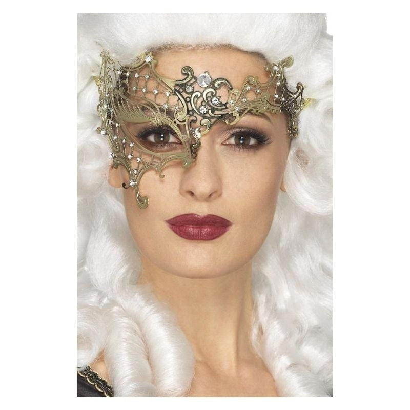 Deluxe Metal Filigree Half Eyemask Adult Gold Masquerade Accessory 2