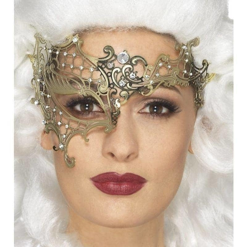 Deluxe Metal Filigree Half Eyemask Adult Gold Masquerade Accessory 1