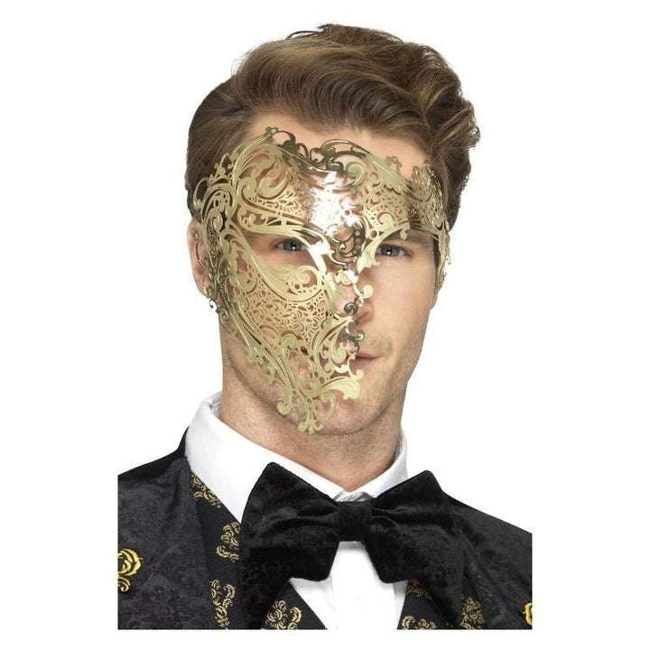 Size Chart Deluxe Metal Filigree Phantom Mask Adult Gold