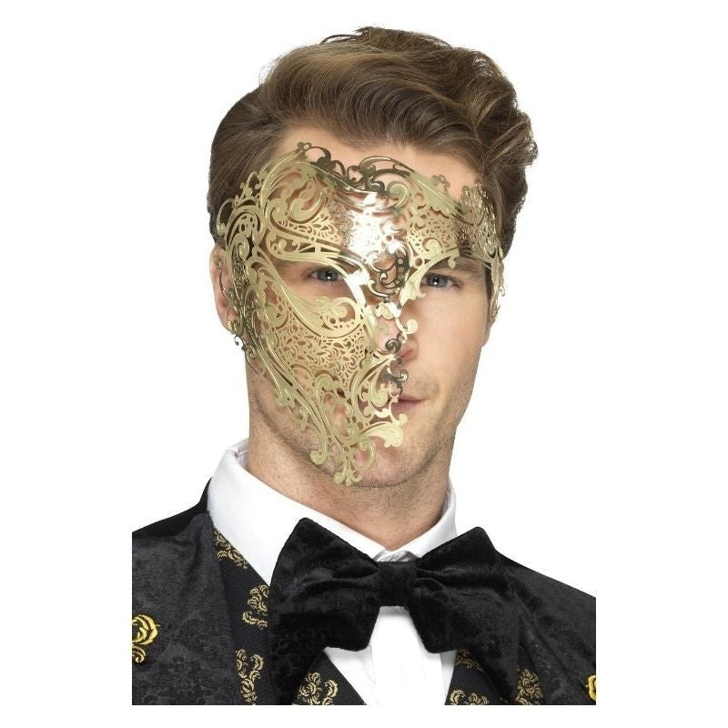 Deluxe Metal Filigree Phantom Mask Adult Gold 2