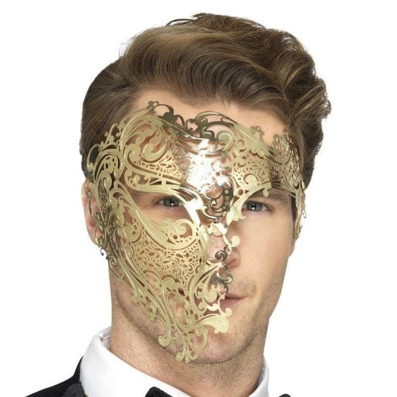Deluxe Metal Filigree Phantom Mask Adult Gold_1