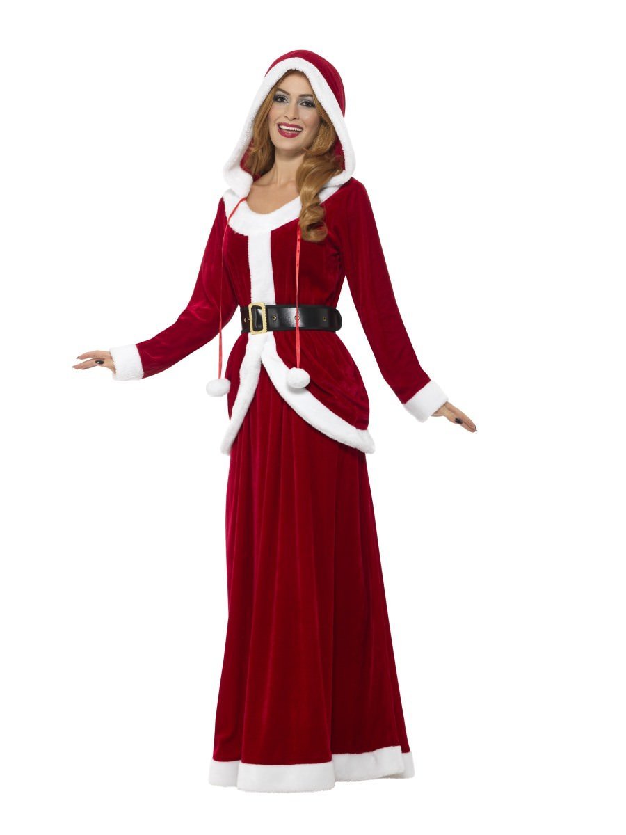 Deluxe Ms Claus Costume Adult Red Hooded Dress Belt