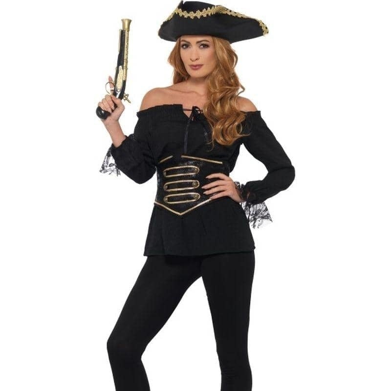 Deluxe Pirate Shirt Ladies Adult Black 1