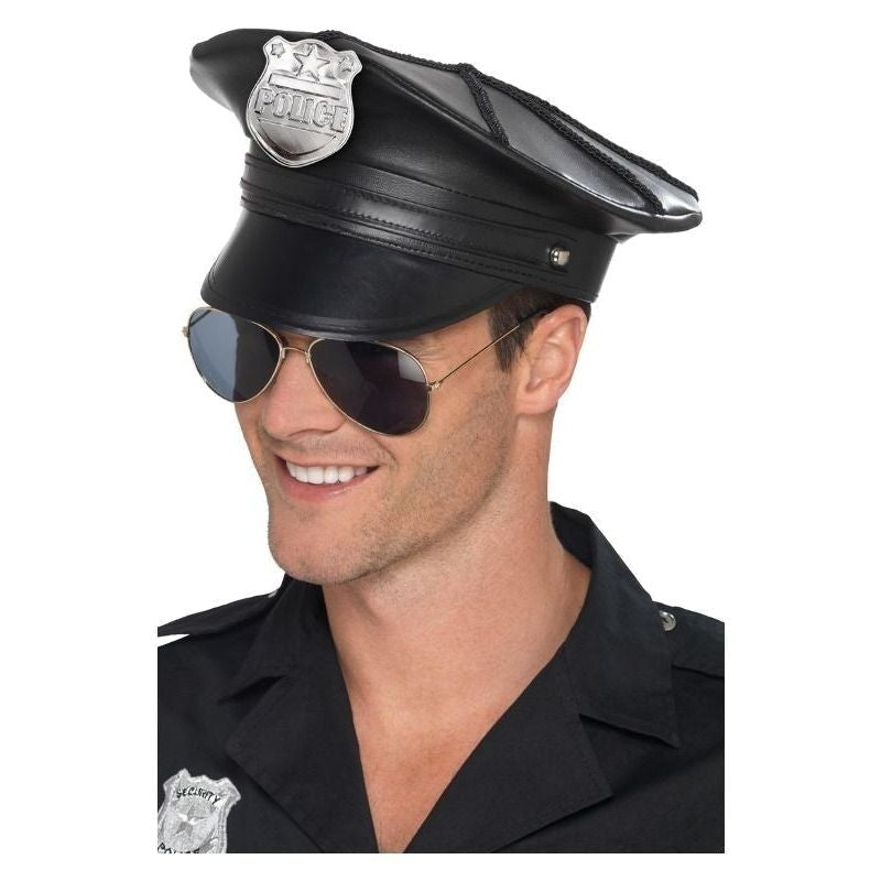 Deluxe Police Hat Adult Black Faux Leather 2