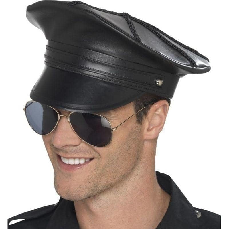 Deluxe Police Hat Adult Black Faux Leather 1