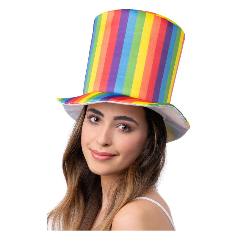 Pride Rainbow Stripe Top Hat Adult LGBTQ Deluxe Costume Accessory 1