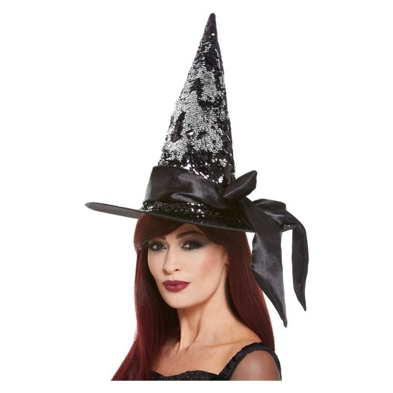 Deluxe Reversible Sequin Witch Hat Black & Silver_1