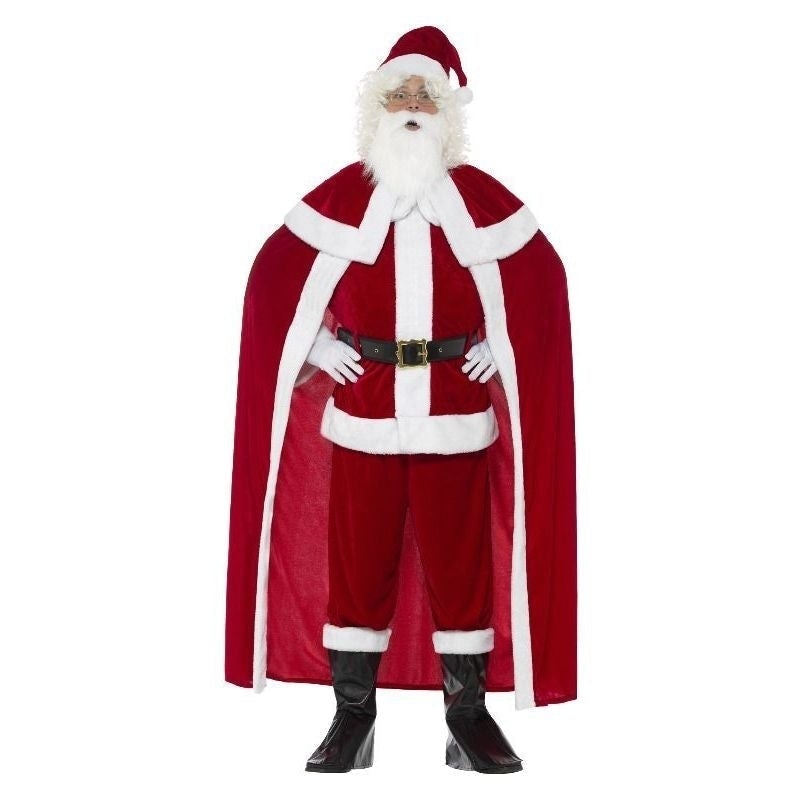 Deluxe Santa Claus Costume Red Trousers Jacket Cape Hat Boot Covers Beard Belt Gloves 1