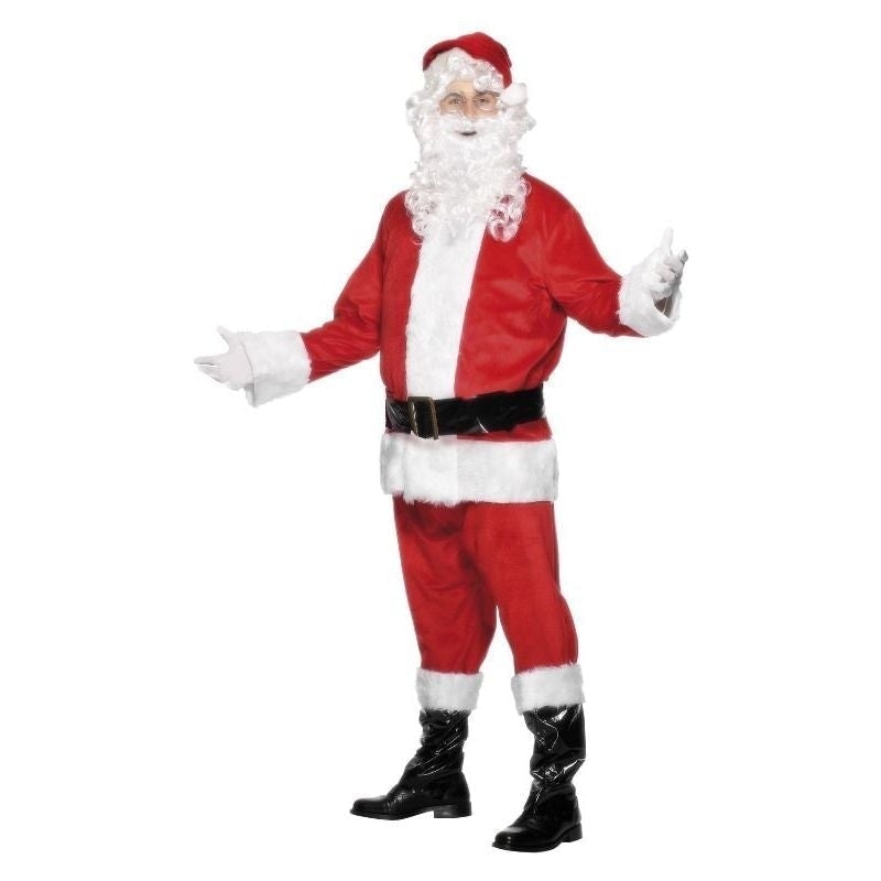 Deluxe Santa Costume Red Jacket Trousers Belt Hat Boot Covers Beard 2