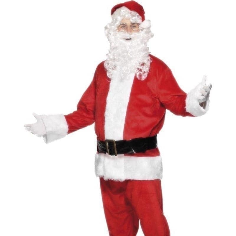 Deluxe Santa Costume Red Jacket Trousers Belt Hat Boot Covers Beard 1