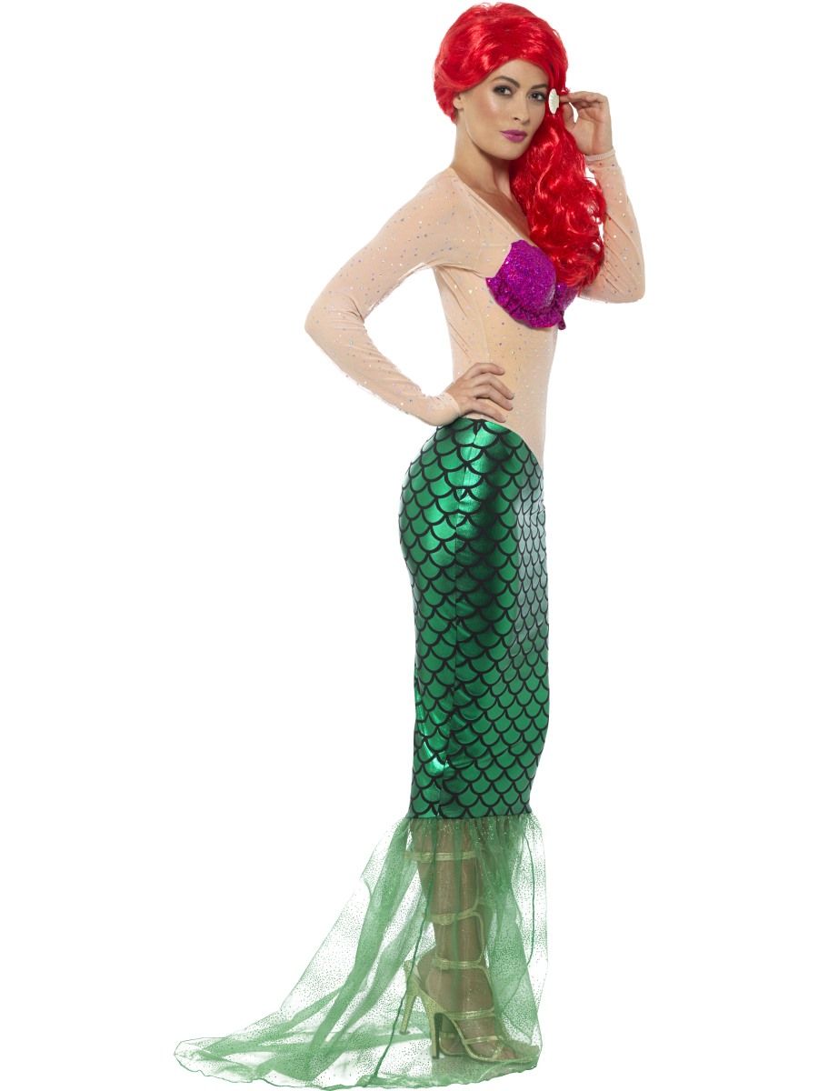 Sexy Mermaid Costume Adult Green Sequin Full Length Dress Ariel 2