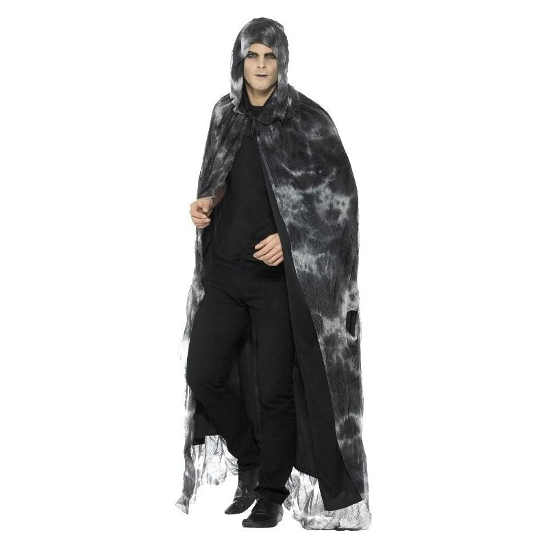 Deluxe Spellbound Decayed Hooded Cape Adult Black Grey Tie Die Horror Costume Accessory 1