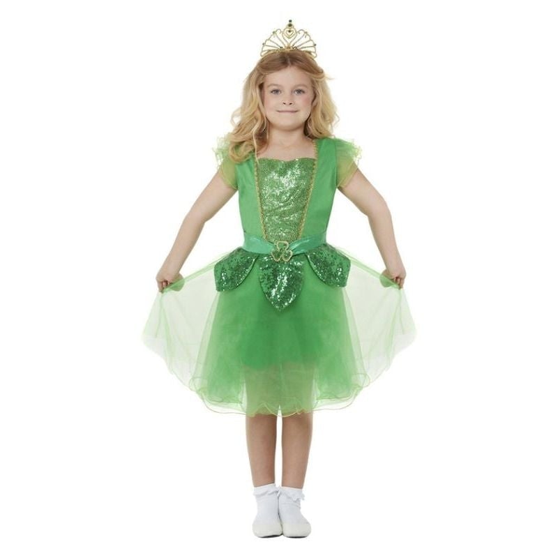 St Patricks Day Glitter Fairy Costume Child Green Irish Dress and Crown 1